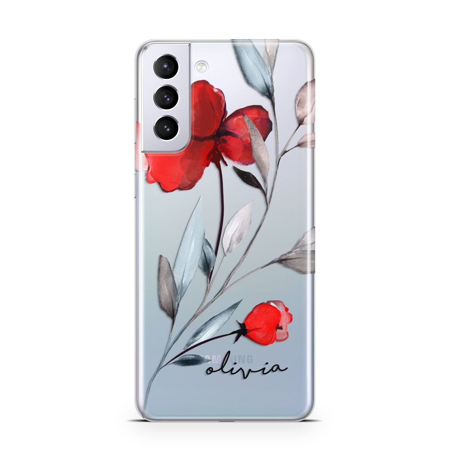 Personalised Red Roses Floral Name Samsung S21 Plus Case