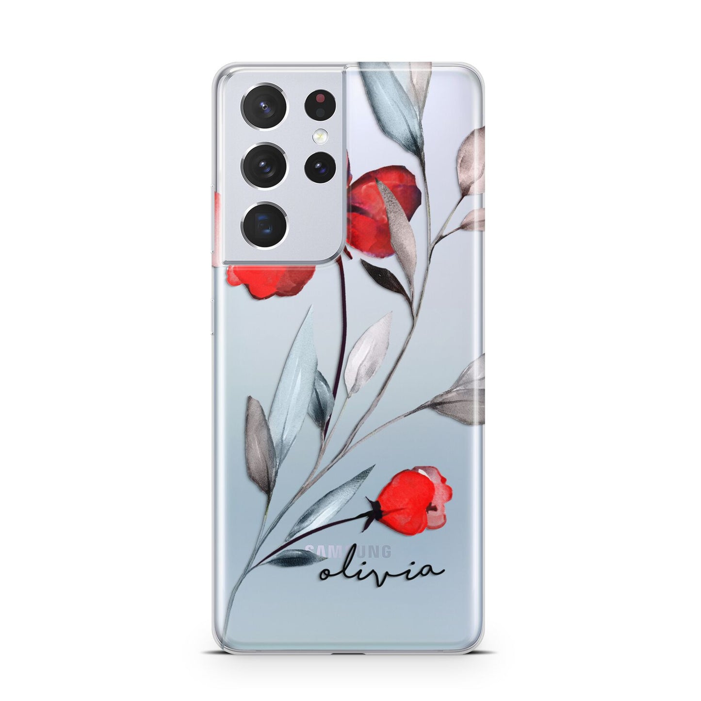 Personalised Red Roses Floral Name Samsung S21 Ultra Case