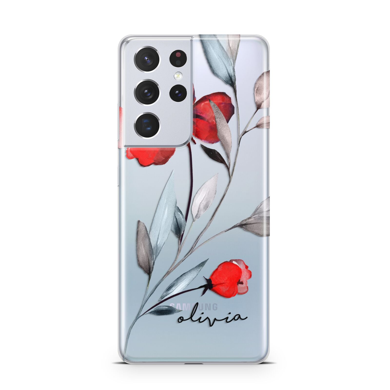 Personalised Red Roses Floral Name Samsung S21 Ultra Case