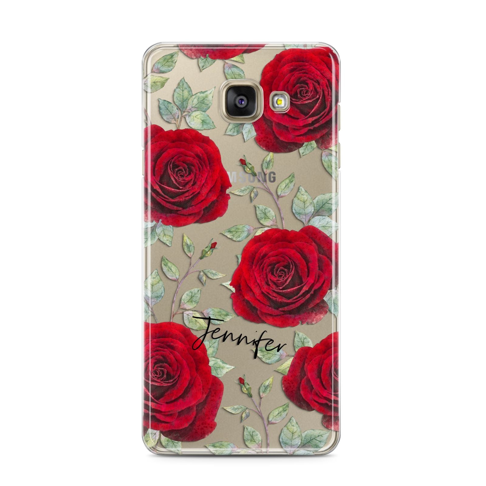 Personalised Red Roses Samsung Galaxy A3 2016 Case on gold phone