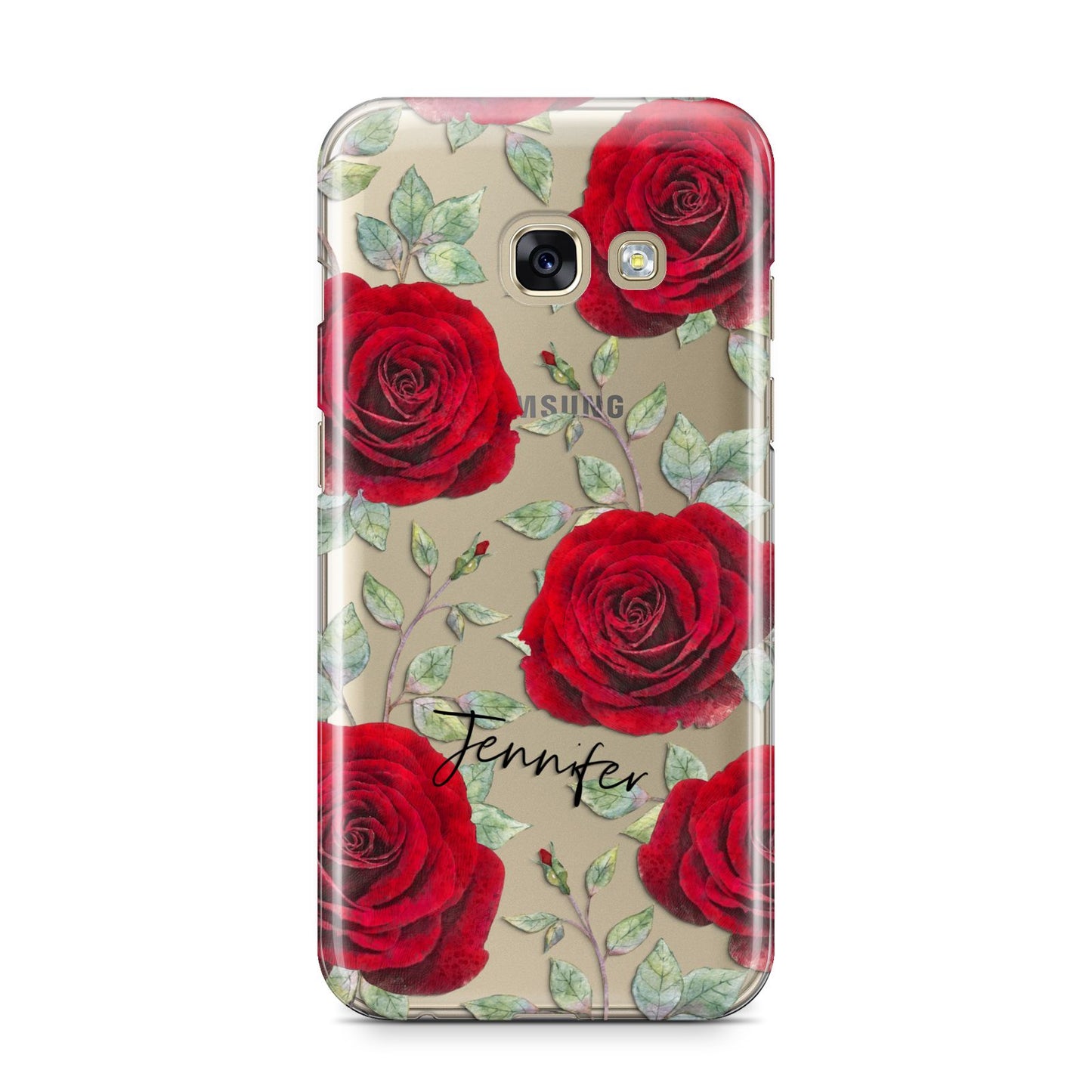 Personalised Red Roses Samsung Galaxy A3 2017 Case on gold phone