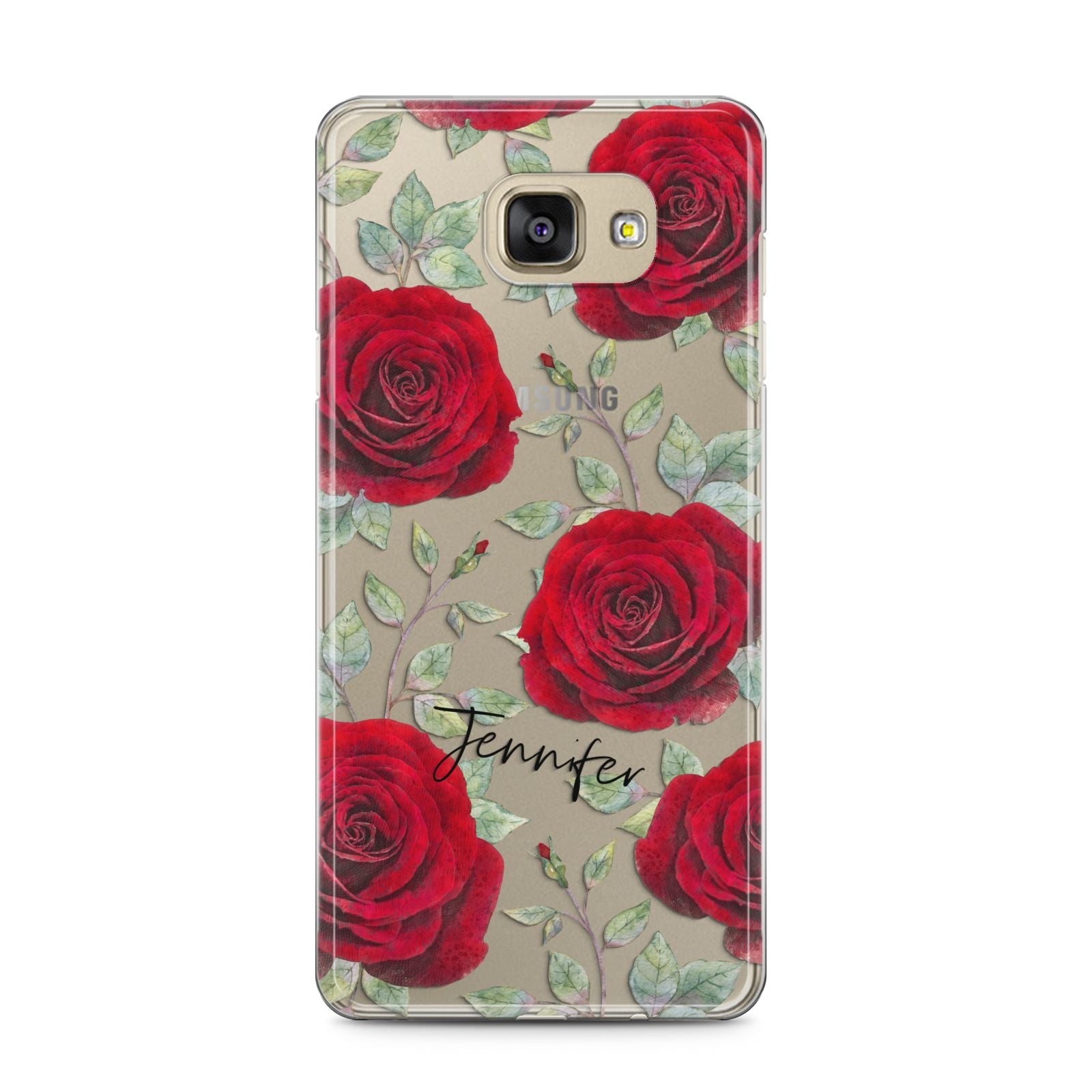 Personalised Red Roses Samsung Galaxy A5 2016 Case on gold phone