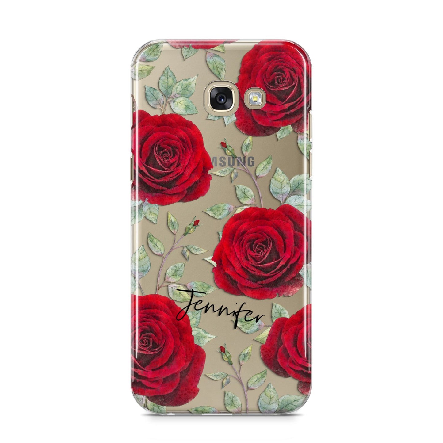 Personalised Red Roses Samsung Galaxy A5 2017 Case on gold phone