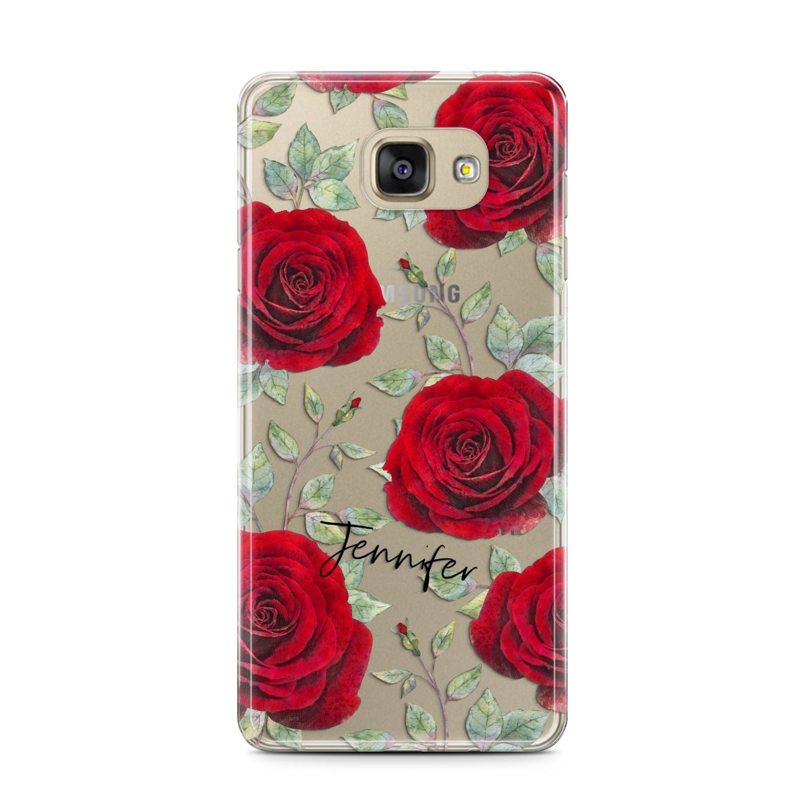 Personalised Red Roses Samsung Galaxy A7 2016 Case on gold phone