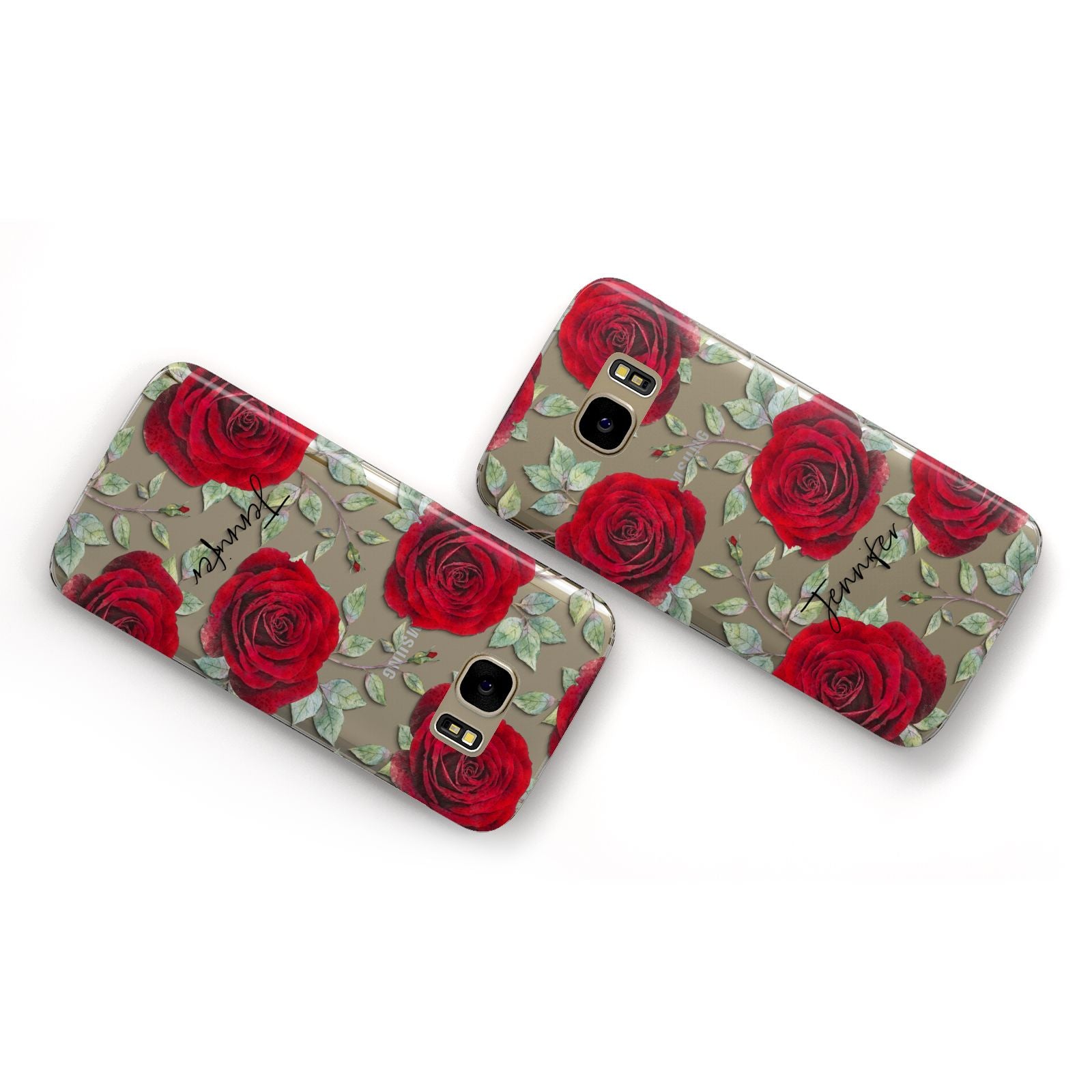 Personalised Red Roses Samsung Galaxy Case Flat Overview