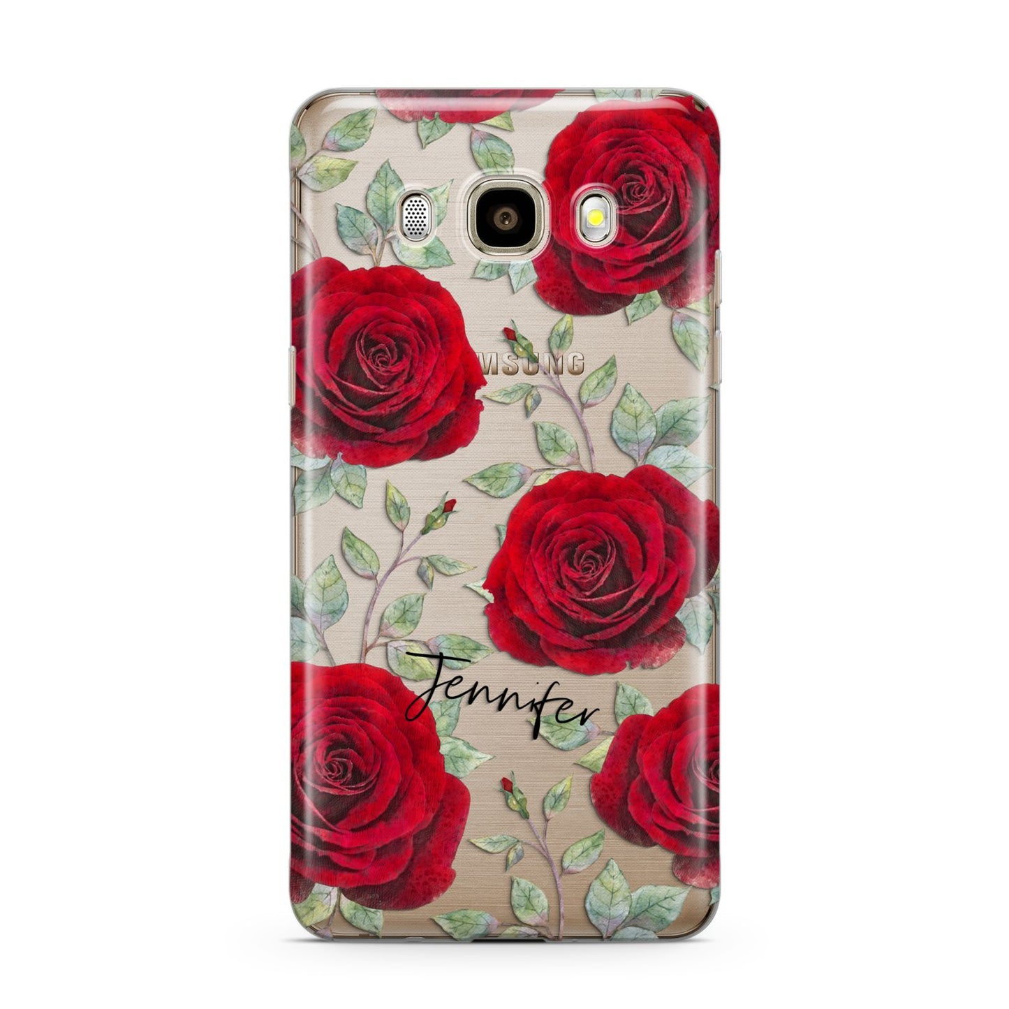 Personalised Red Roses Samsung Galaxy J7 2016 Case on gold phone