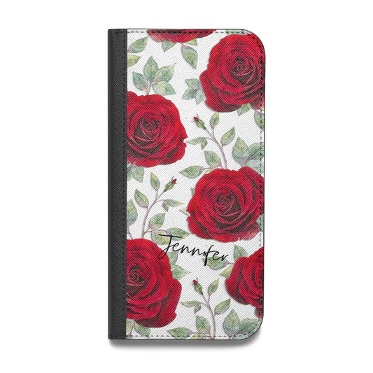 Personalised Red Roses Vegan Leather Flip iPhone Case