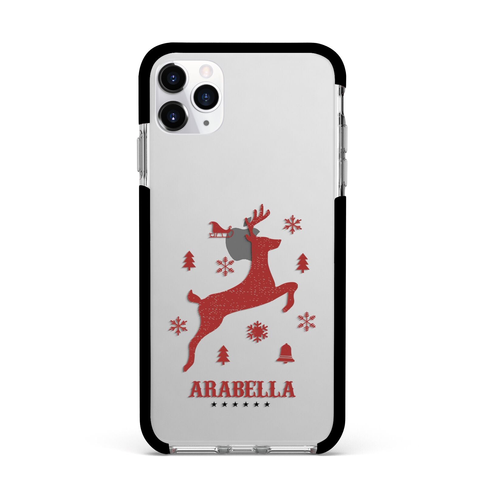 Personalised Reindeer Apple iPhone 11 Pro Max in Silver with Black Impact Case