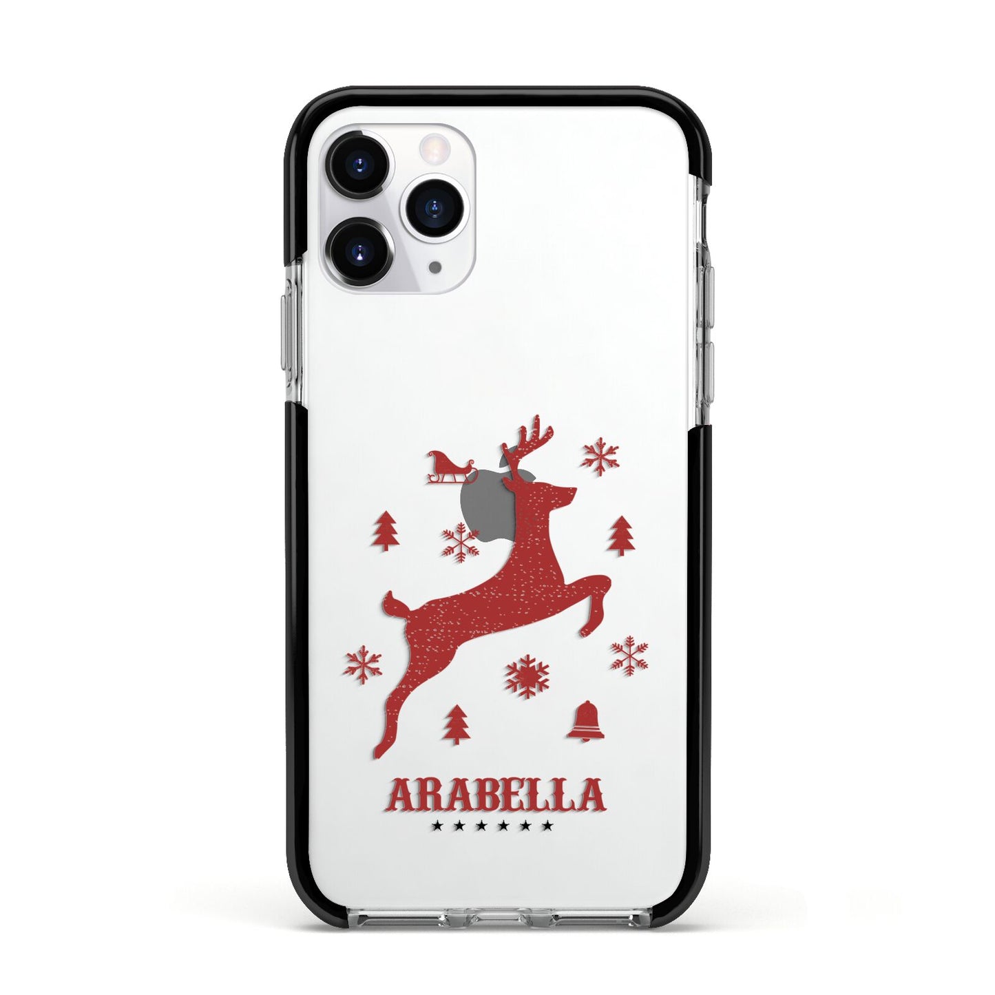 Personalised Reindeer Apple iPhone 11 Pro in Silver with Black Impact Case