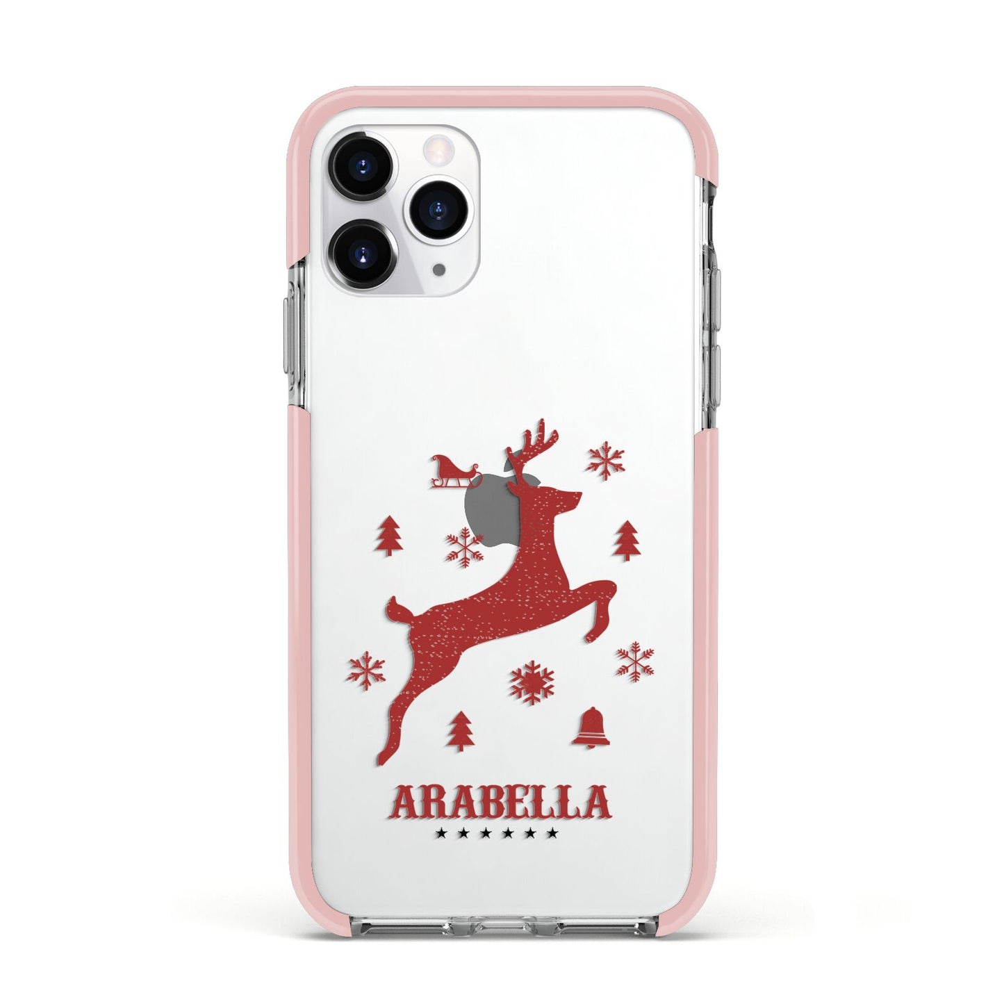 Personalised Reindeer Apple iPhone 11 Pro in Silver with Pink Impact Case