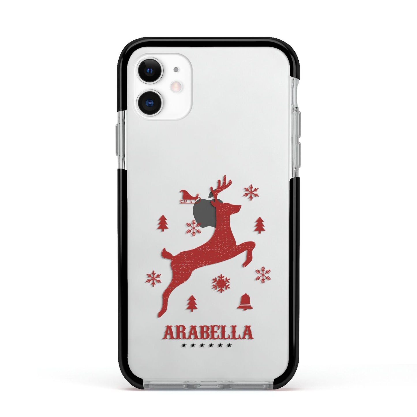 Personalised Reindeer Apple iPhone 11 in White with Black Impact Case