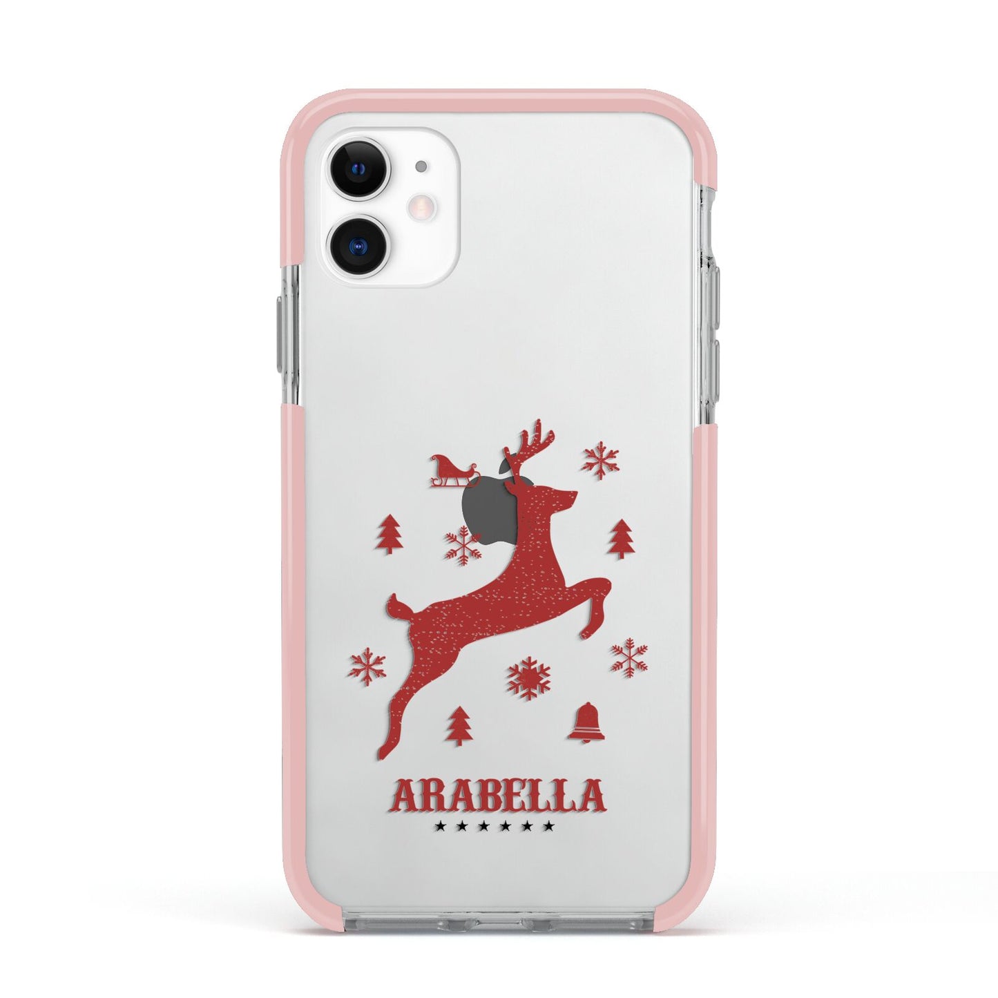 Personalised Reindeer Apple iPhone 11 in White with Pink Impact Case