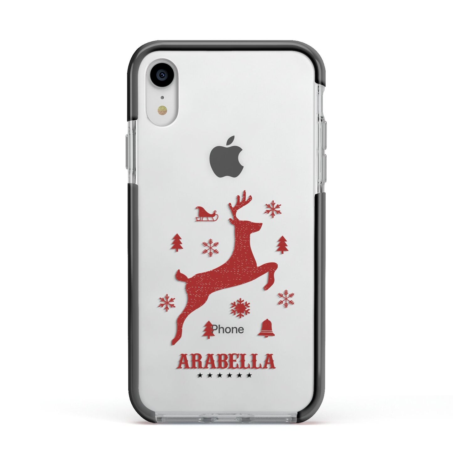 Personalised Reindeer Apple iPhone XR Impact Case Black Edge on Silver Phone
