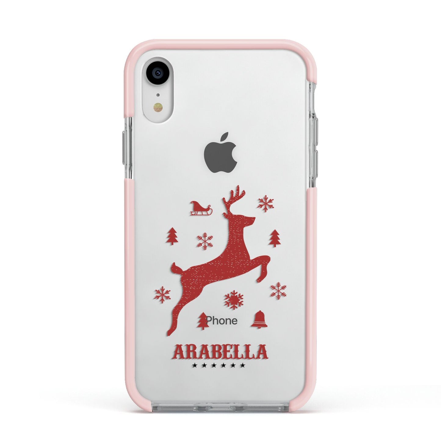 Personalised Reindeer Apple iPhone XR Impact Case Pink Edge on Silver Phone