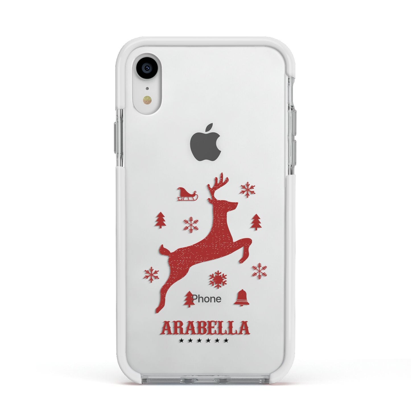 Personalised Reindeer Apple iPhone XR Impact Case White Edge on Silver Phone