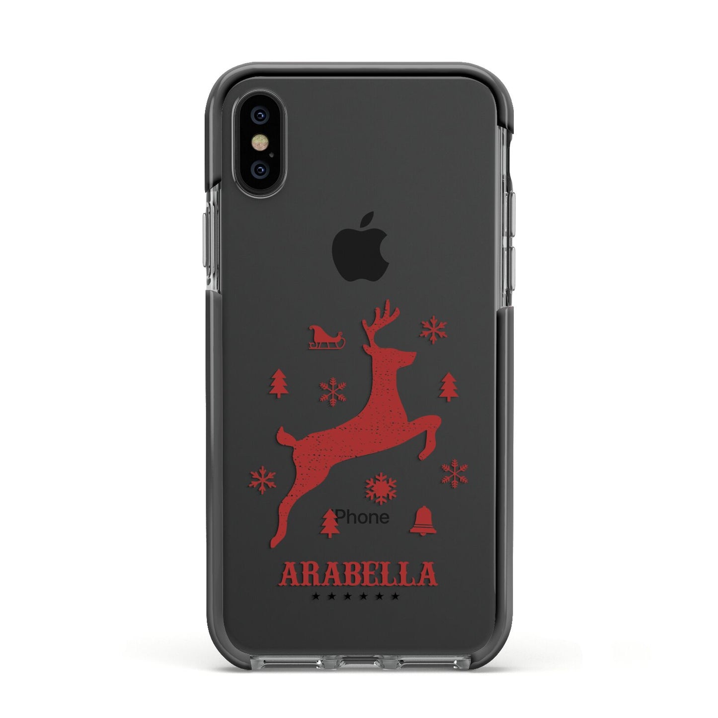 Personalised Reindeer Apple iPhone Xs Impact Case Black Edge on Black Phone