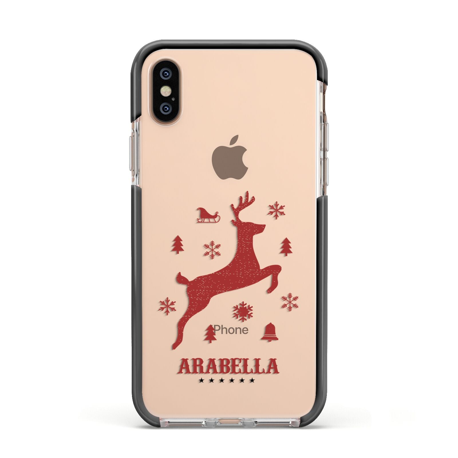 Personalised Reindeer Apple iPhone Xs Impact Case Black Edge on Gold Phone