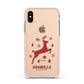 Personalised Reindeer Apple iPhone Xs Impact Case Pink Edge on Gold Phone