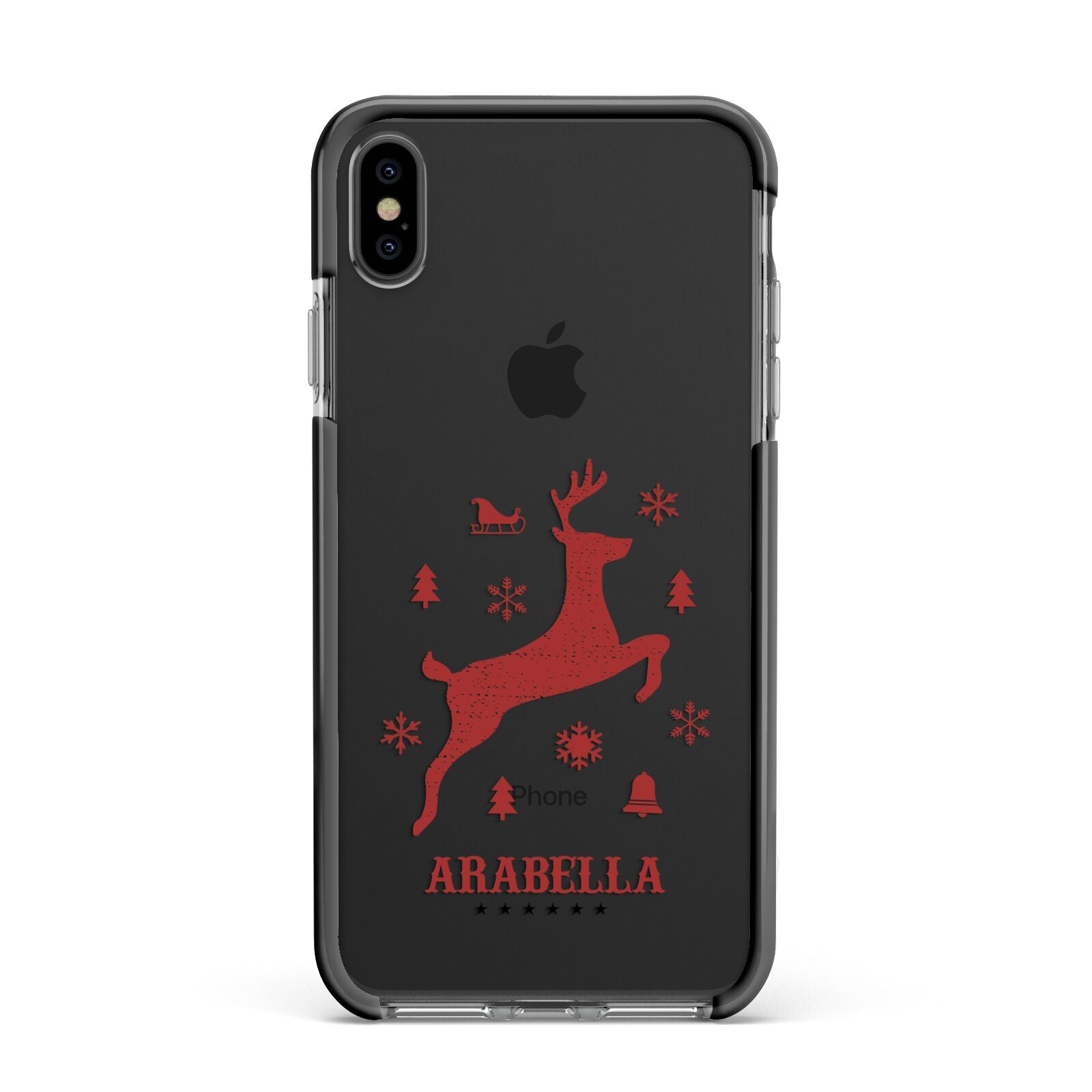 Personalised Reindeer Apple iPhone Xs Max Impact Case Black Edge on Black Phone