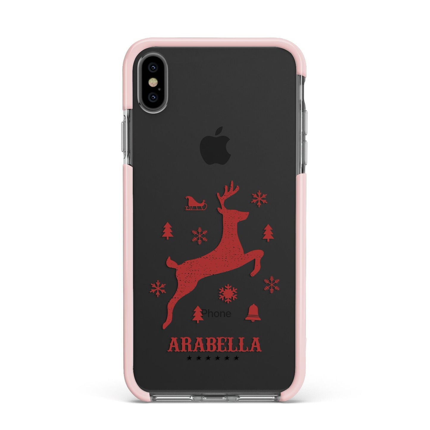 Personalised Reindeer Apple iPhone Xs Max Impact Case Pink Edge on Black Phone