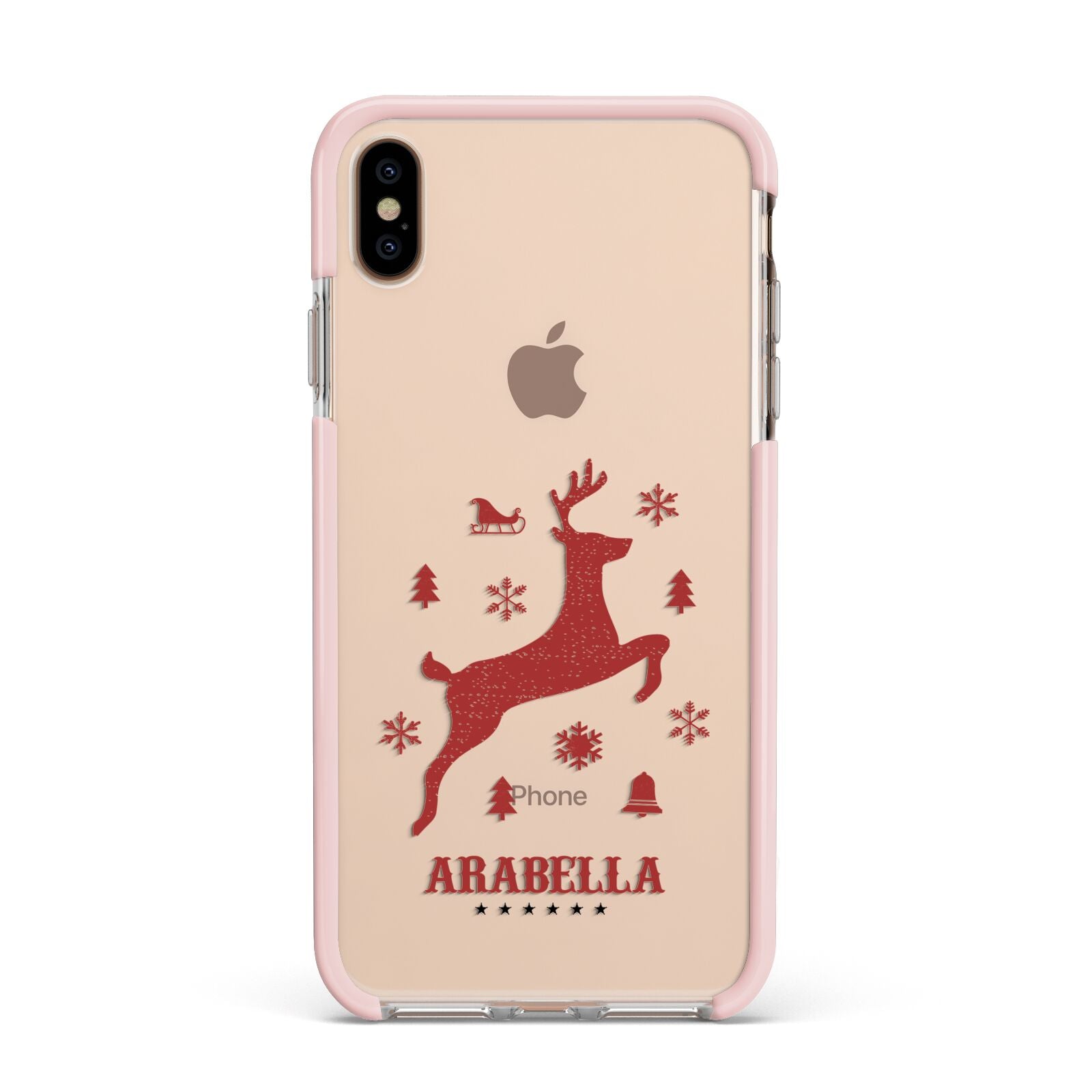 Personalised Reindeer Apple iPhone Xs Max Impact Case Pink Edge on Gold Phone