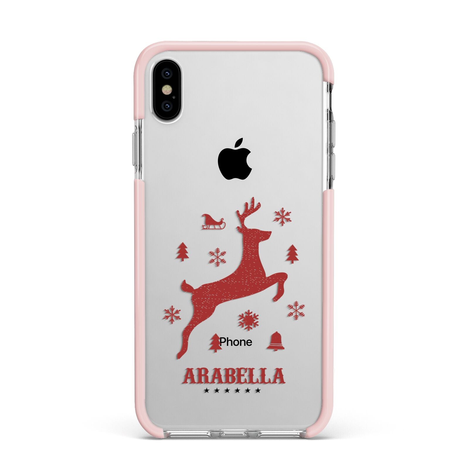 Personalised Reindeer Apple iPhone Xs Max Impact Case Pink Edge on Silver Phone