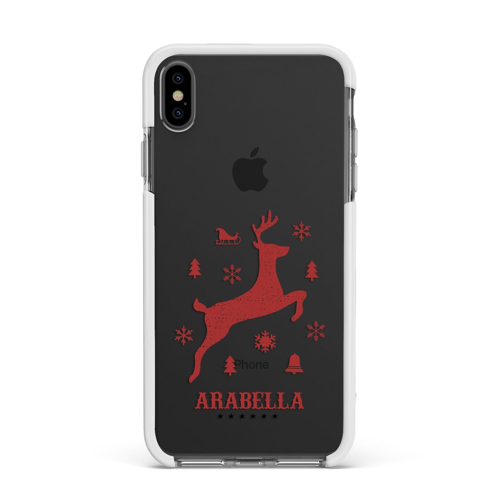 Personalised Reindeer Apple iPhone Xs Max Impact Case White Edge on Black Phone