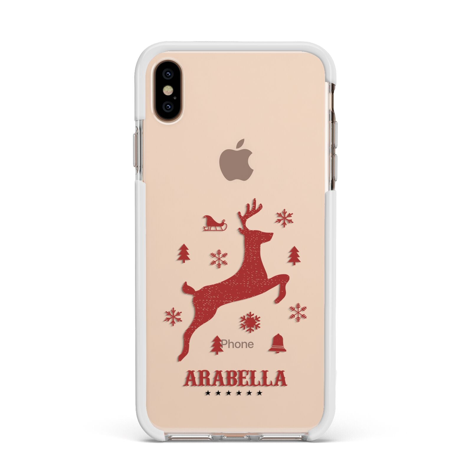 Personalised Reindeer Apple iPhone Xs Max Impact Case White Edge on Gold Phone