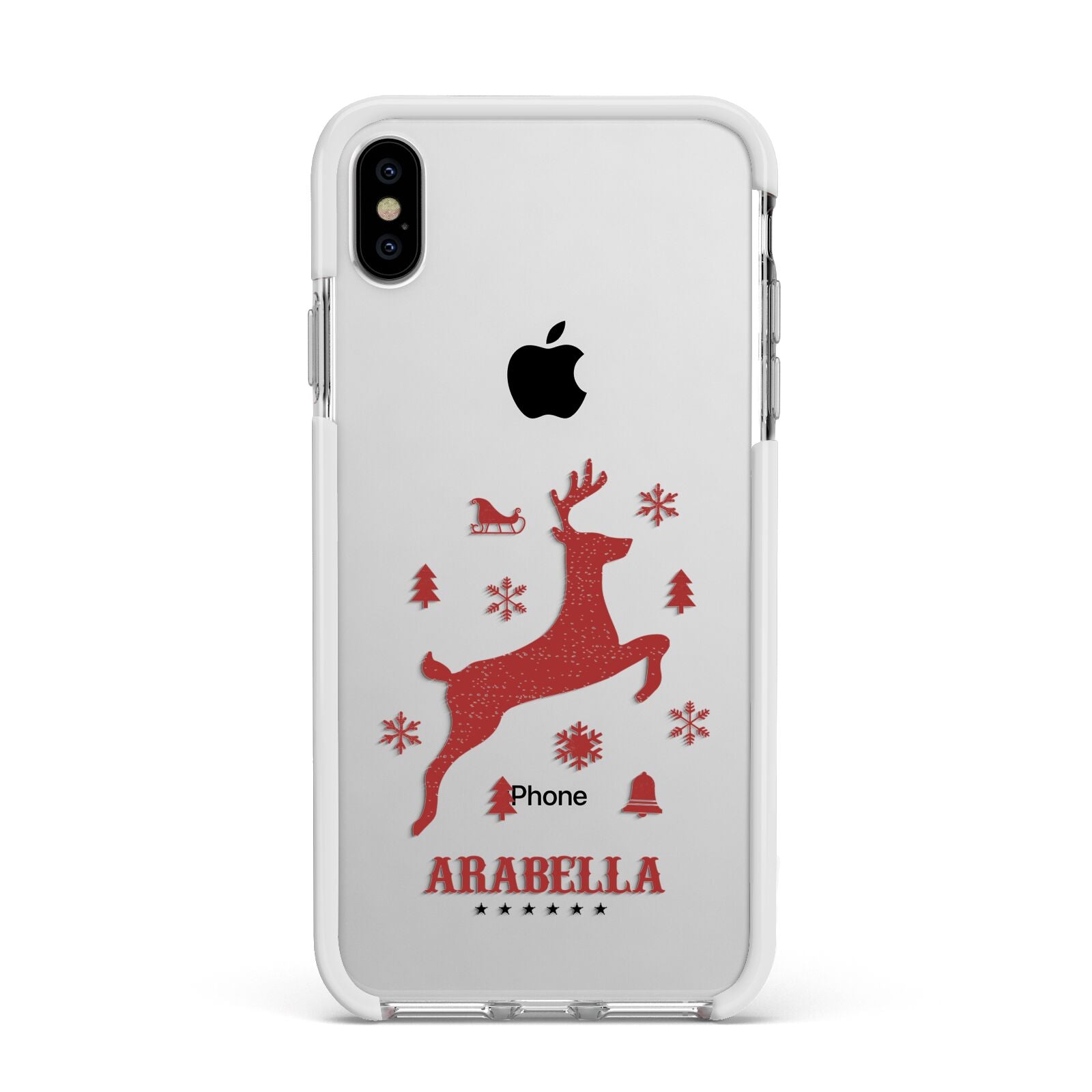 Personalised Reindeer Apple iPhone Xs Max Impact Case White Edge on Silver Phone