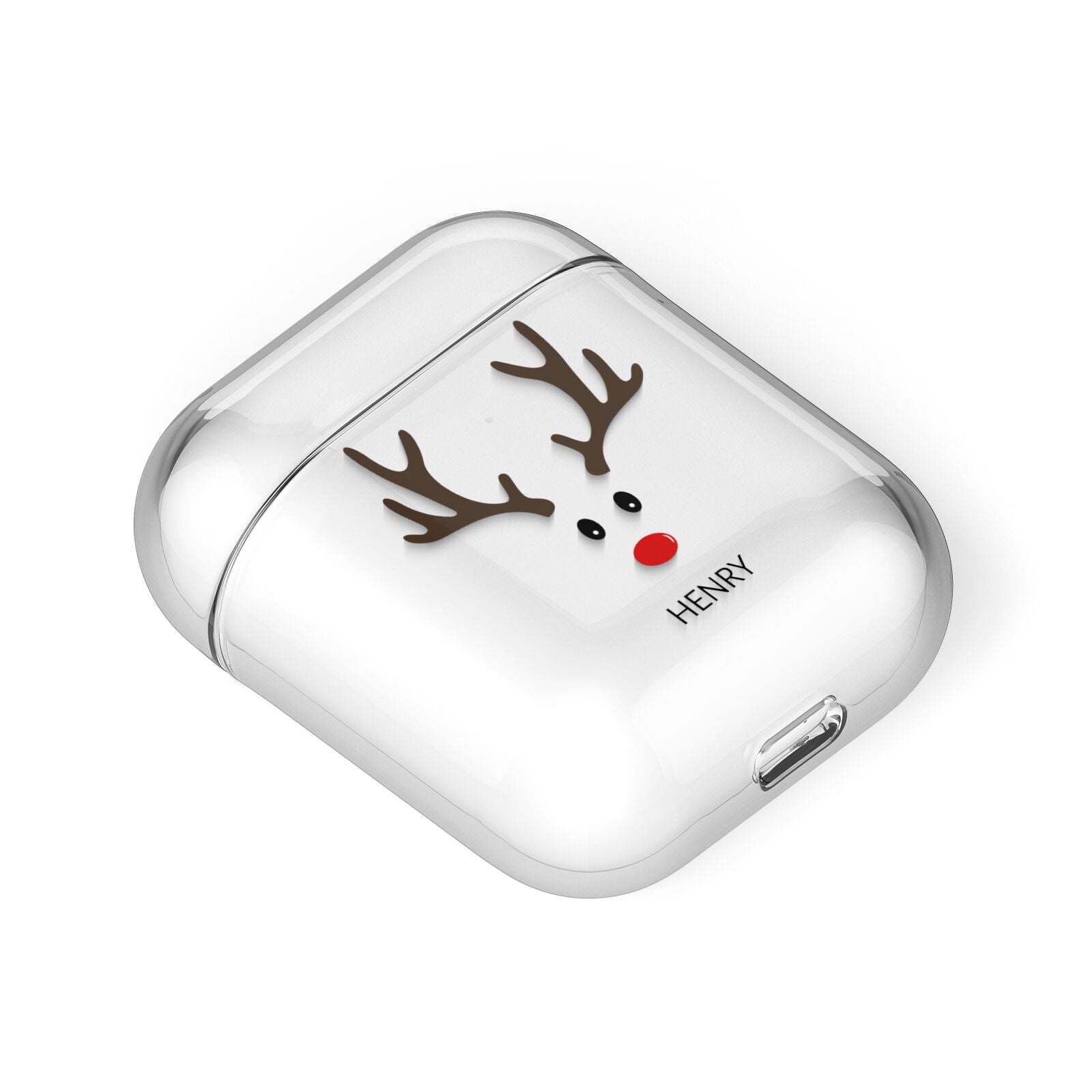 Personalised Reindeer Face AirPods Case Laid Flat