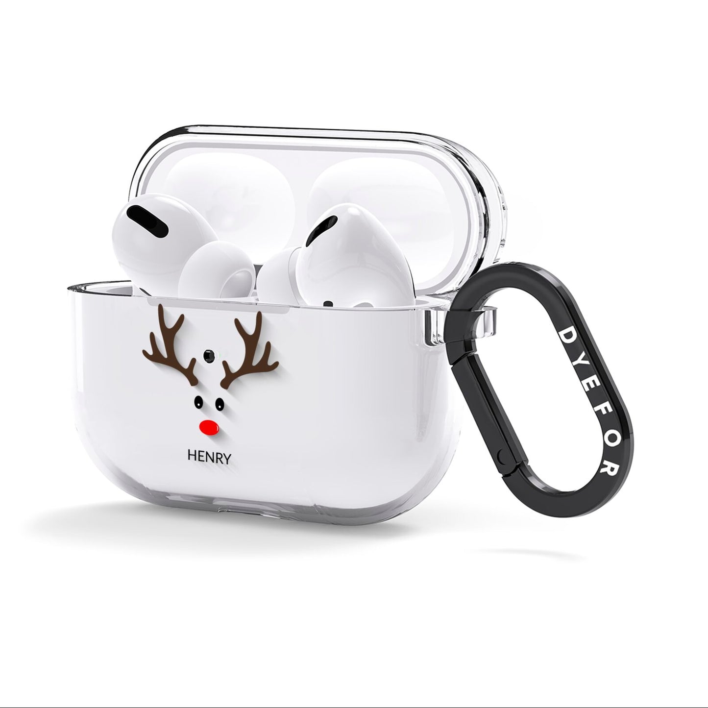 Personalised Reindeer Face AirPods Clear Case 3rd Gen Side Image