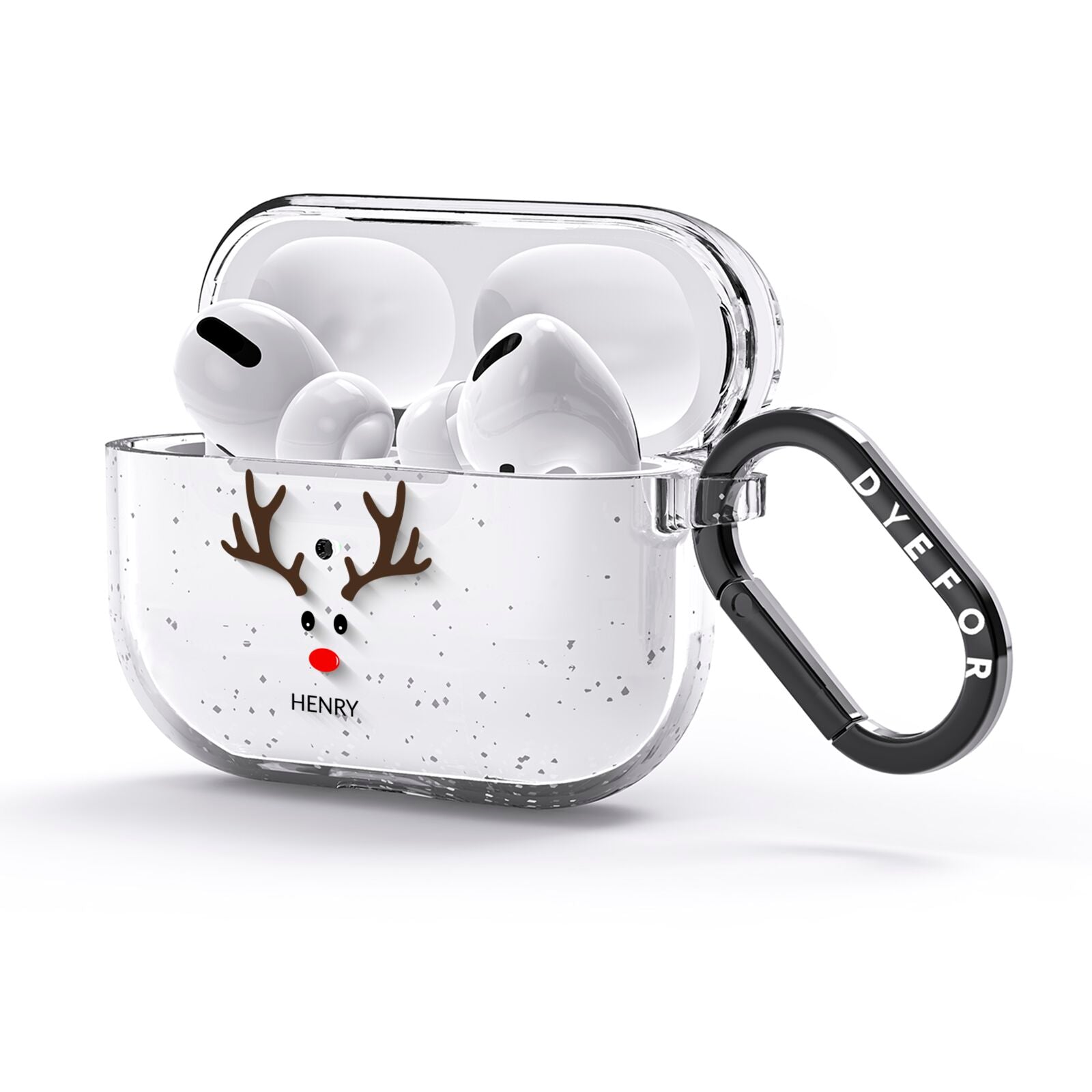 Personalised Reindeer Face AirPods Glitter Case 3rd Gen Side Image