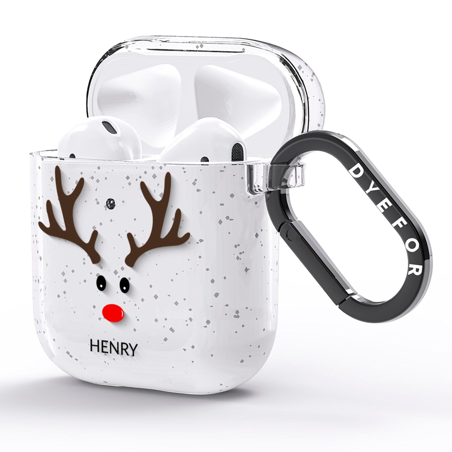 Personalised Reindeer Face AirPods Glitter Case Side Image