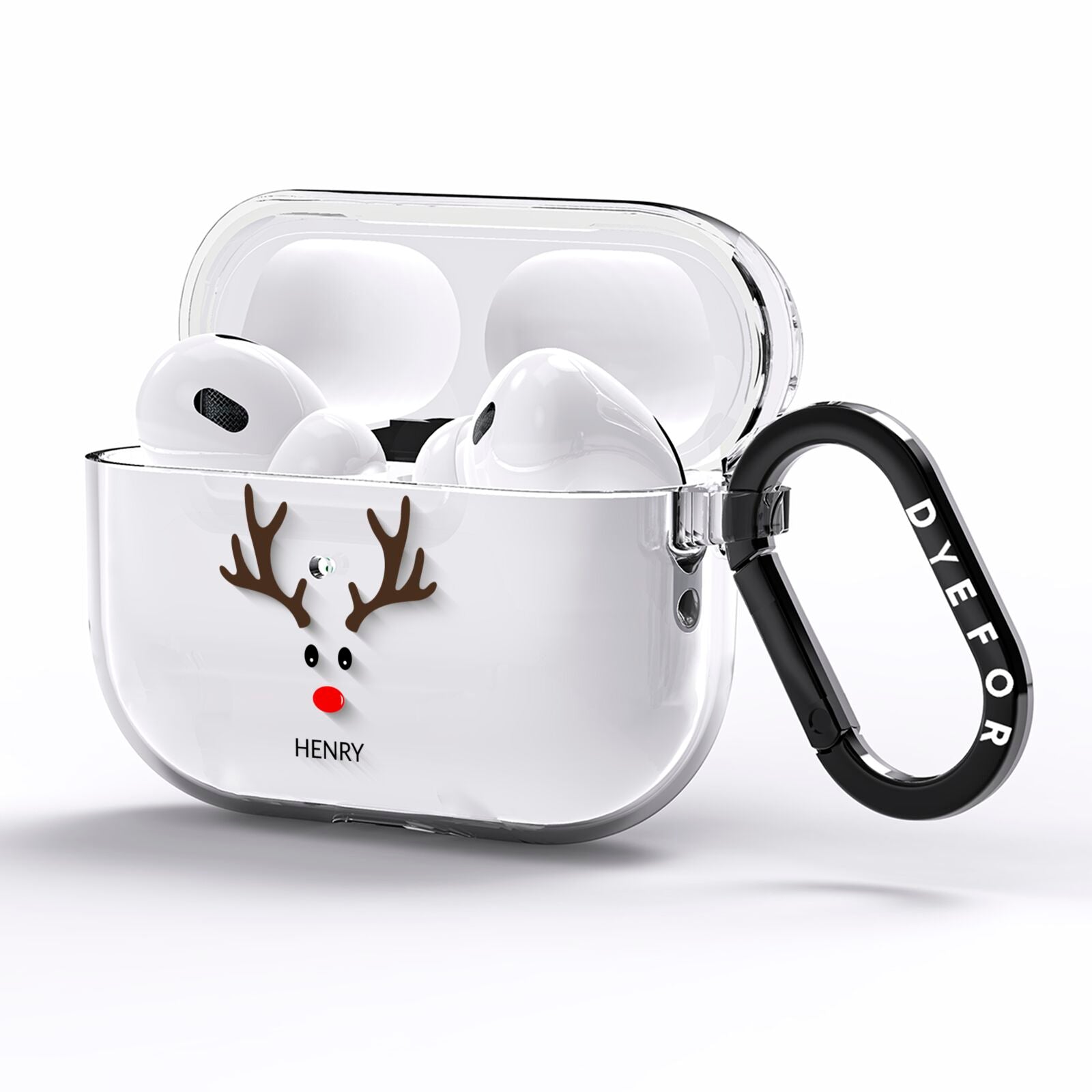 Personalised Reindeer Face AirPods Pro Clear Case Side Image