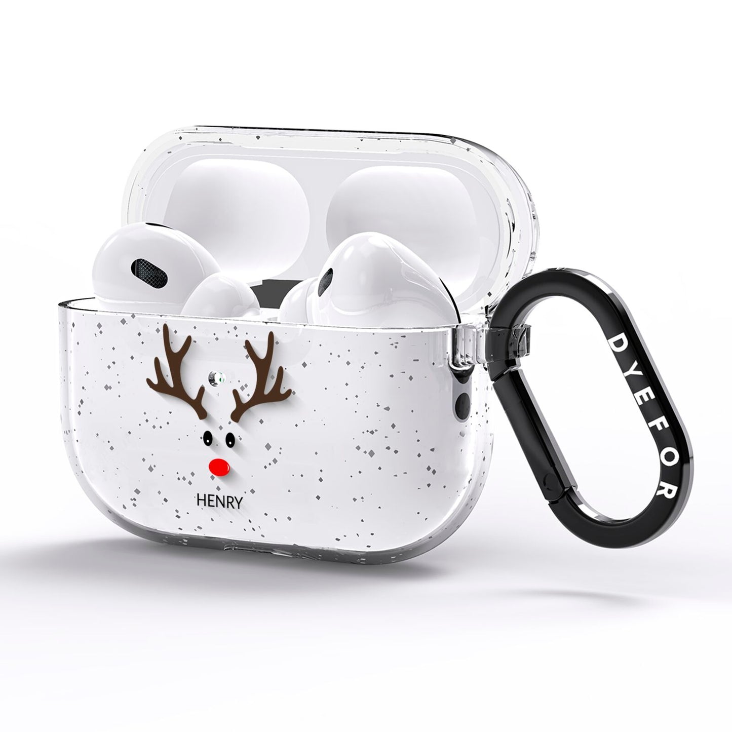 Personalised Reindeer Face AirPods Pro Glitter Case Side Image