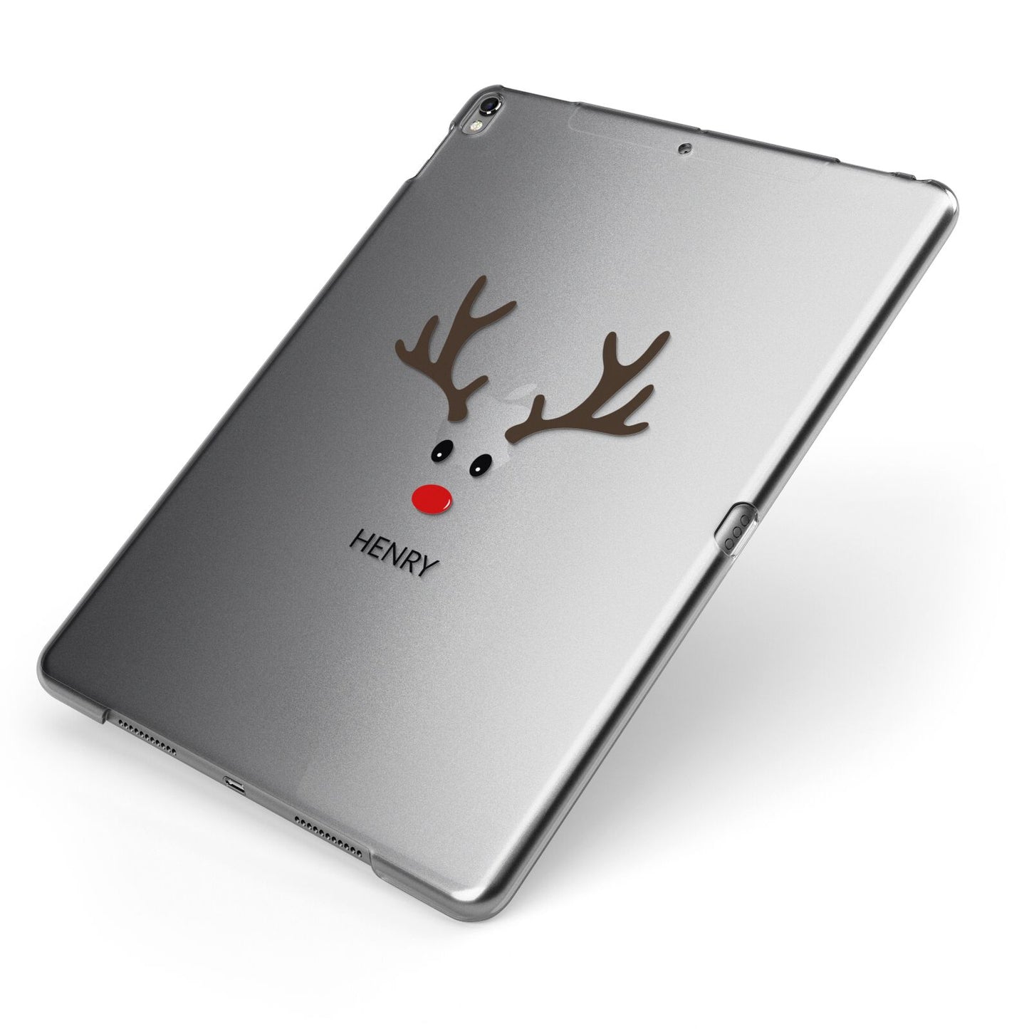 Personalised Reindeer Face Apple iPad Case on Grey iPad Side View