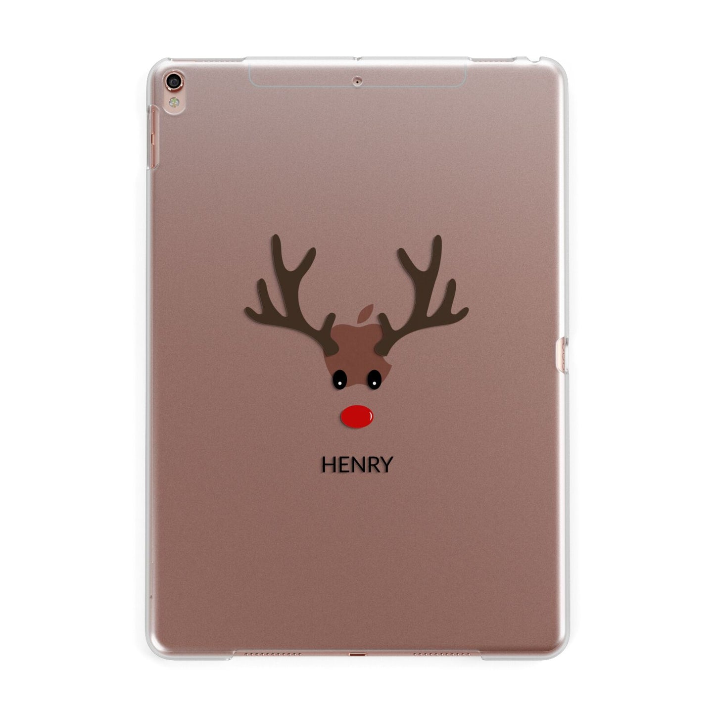 Personalised Reindeer Face Apple iPad Rose Gold Case