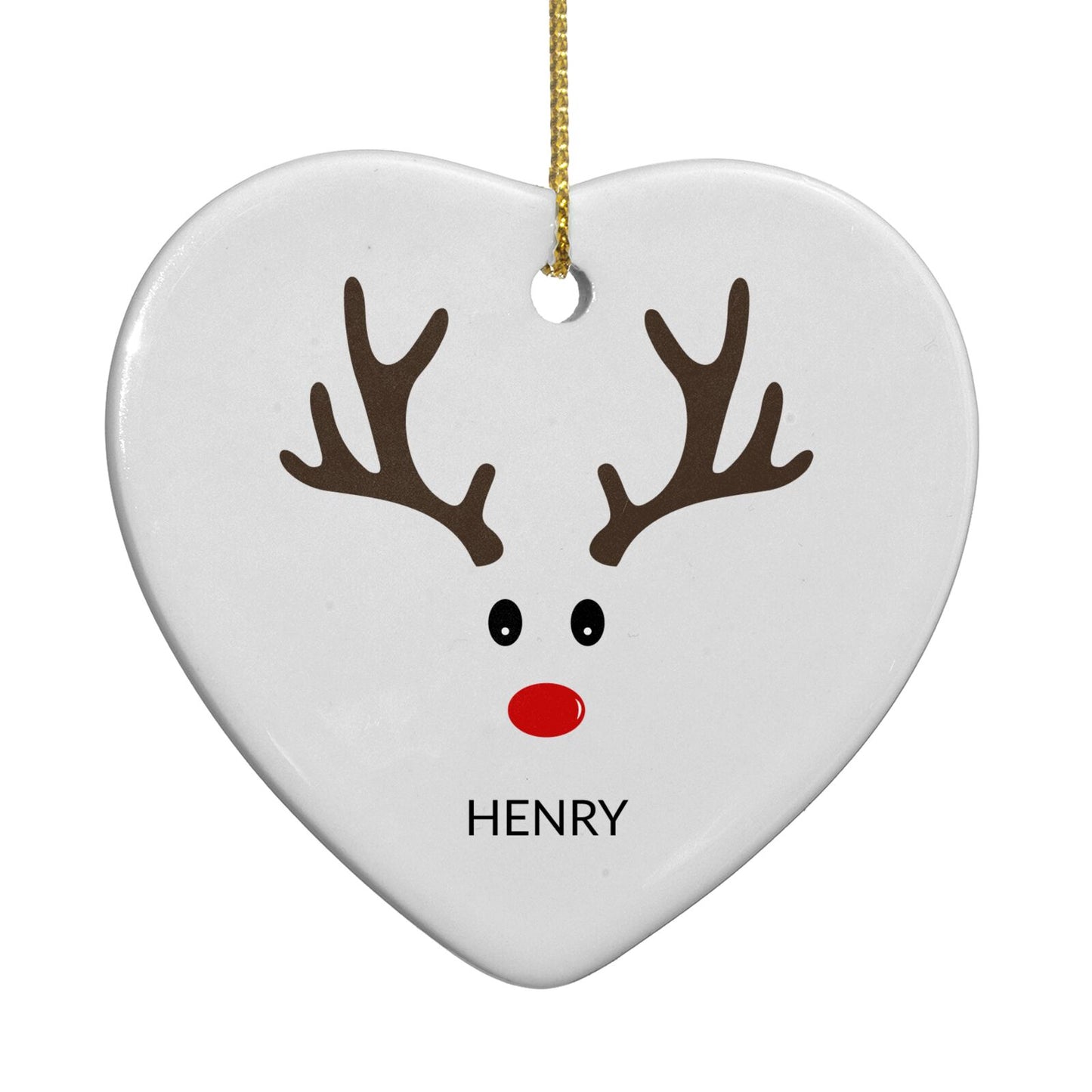 Personalised Reindeer Face Heart Decoration Back Image