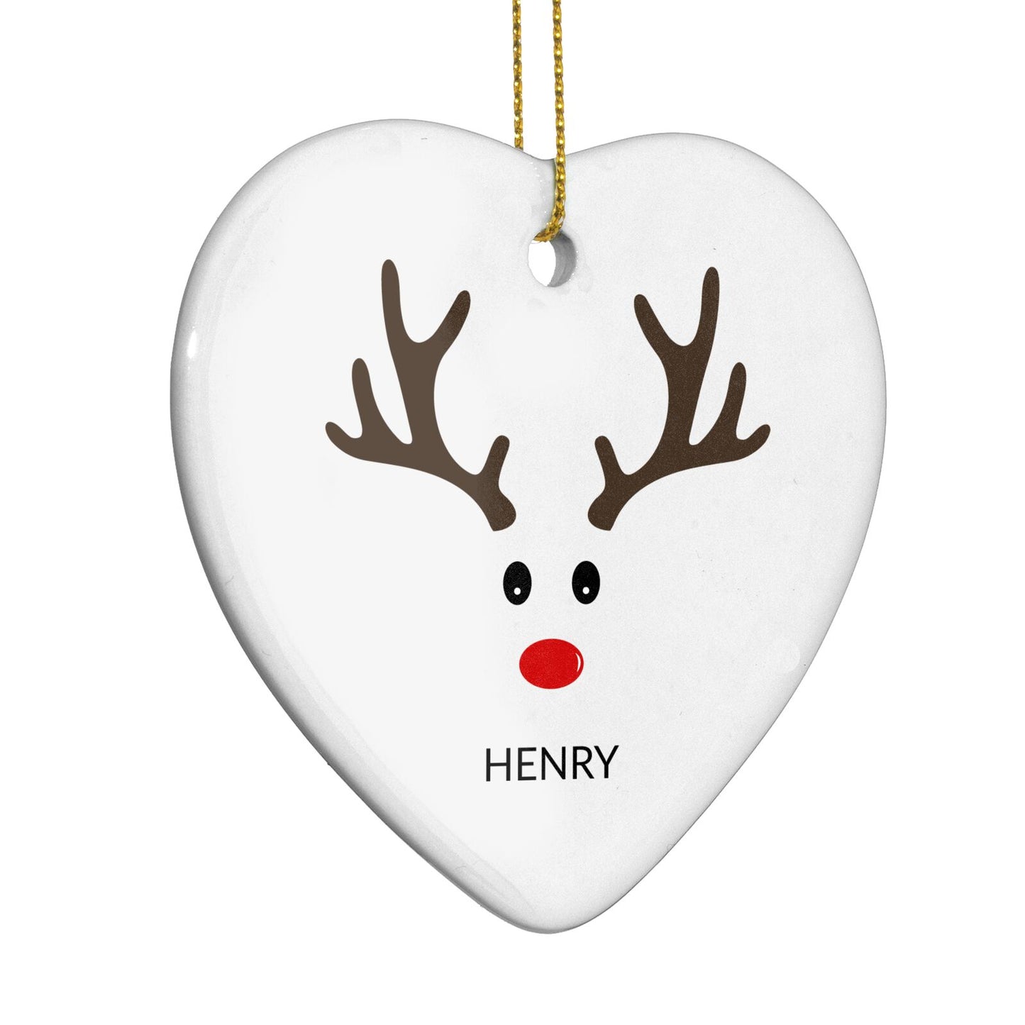 Personalised Reindeer Face Heart Decoration Side Angle