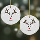 Personalised Reindeer Face Round Decoration on Christmas Background