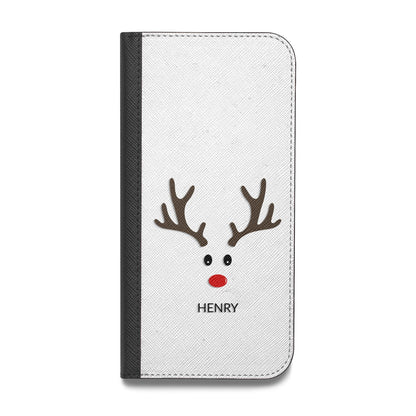 Personalised Reindeer Face Vegan Leather Flip iPhone Case