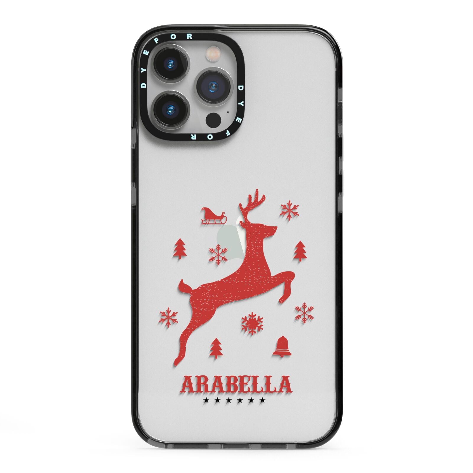 Personalised Reindeer iPhone 13 Pro Max Black Impact Case on Silver phone