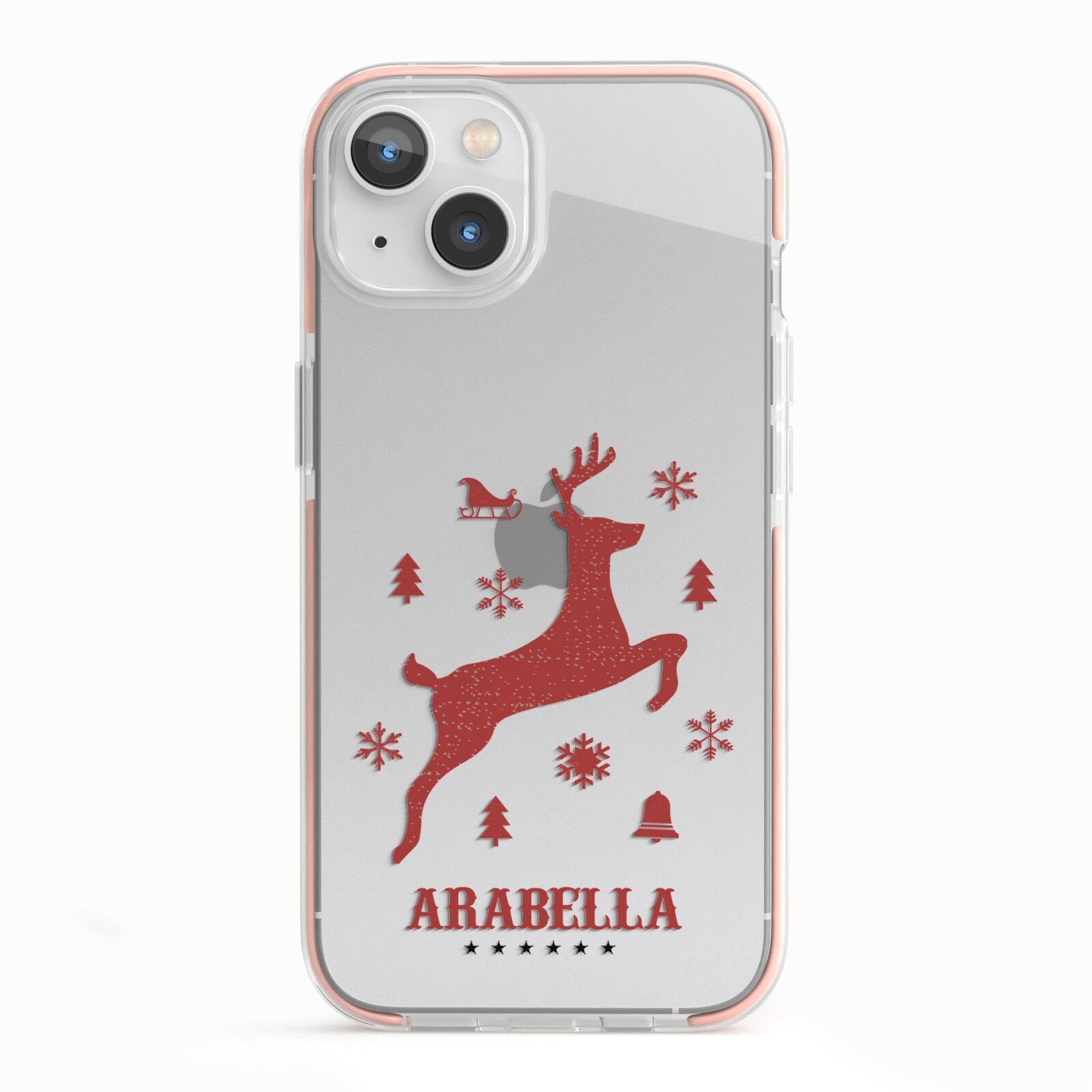 Personalised Reindeer iPhone 13 TPU Impact Case with Pink Edges