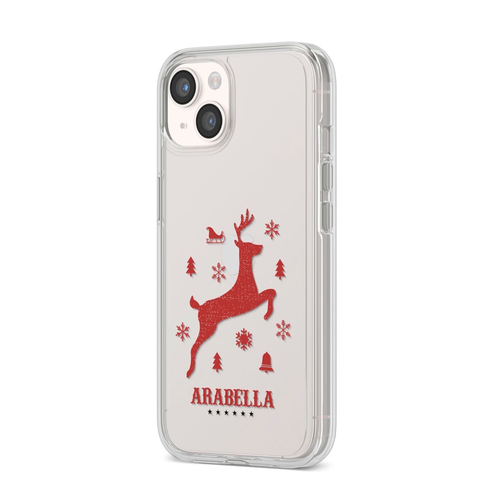 Personalised Reindeer iPhone 14 Clear Tough Case Starlight Angled Image