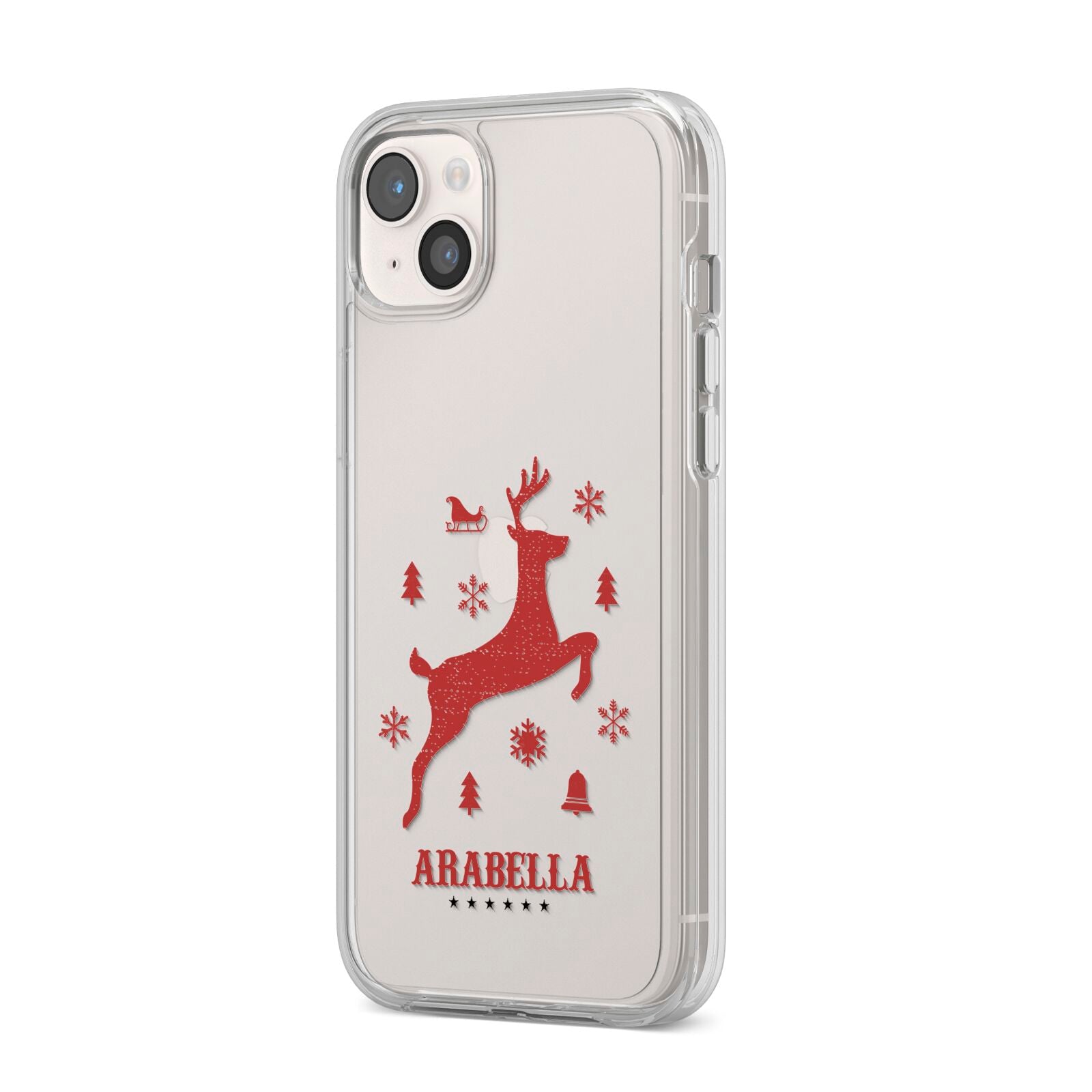 Personalised Reindeer iPhone 14 Plus Clear Tough Case Starlight Angled Image