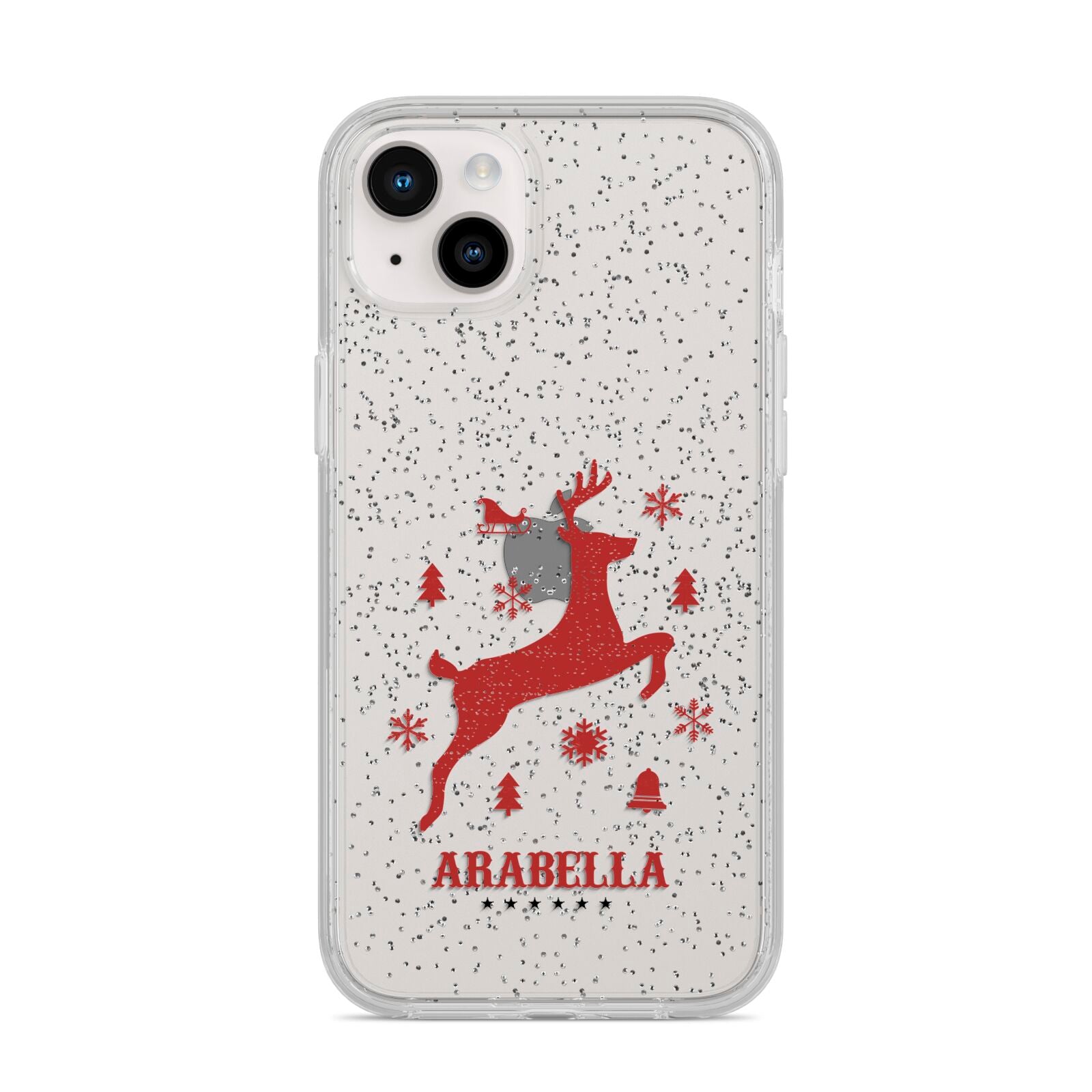 Personalised Reindeer iPhone 14 Plus Glitter Tough Case Starlight