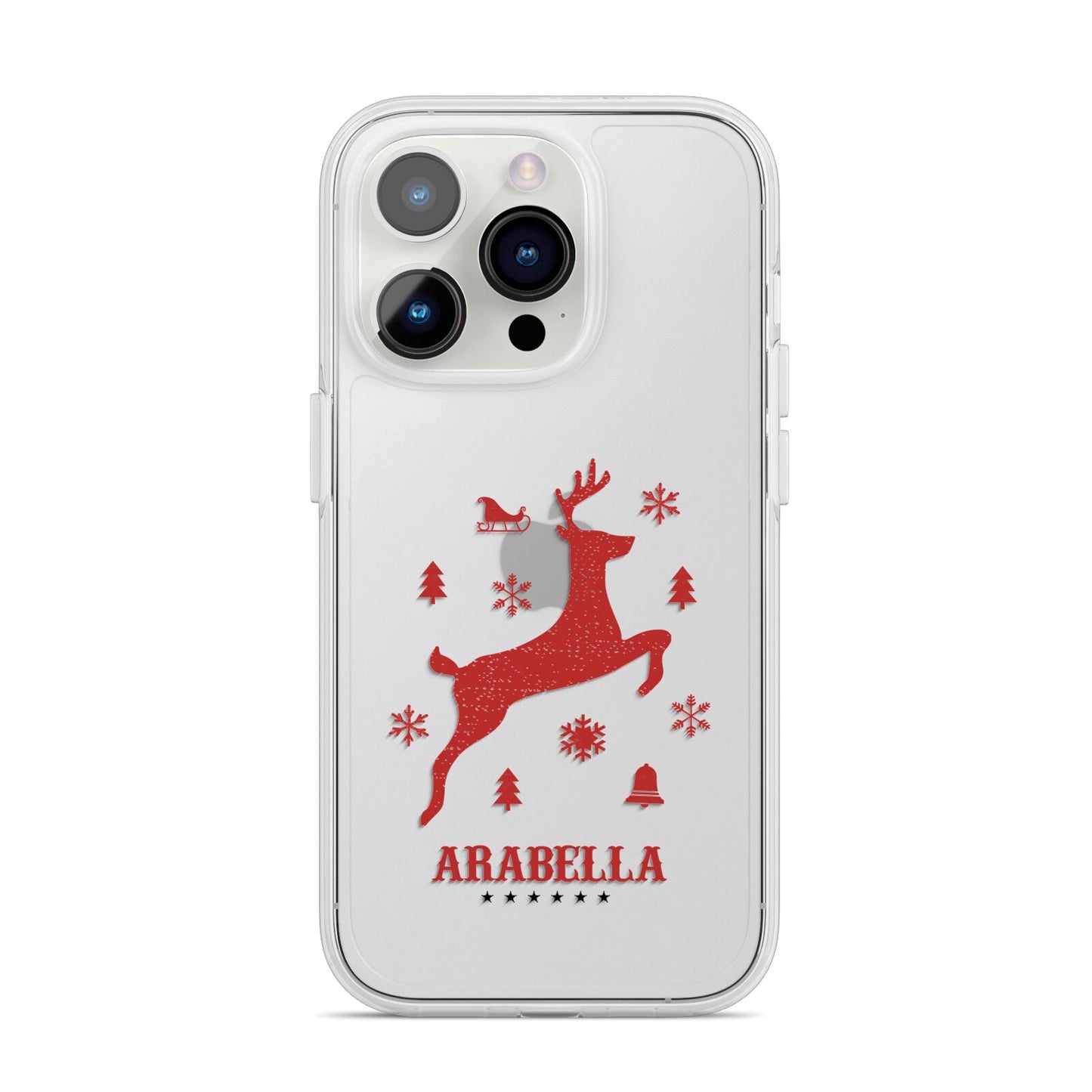 Personalised Reindeer iPhone 14 Pro Clear Tough Case Silver