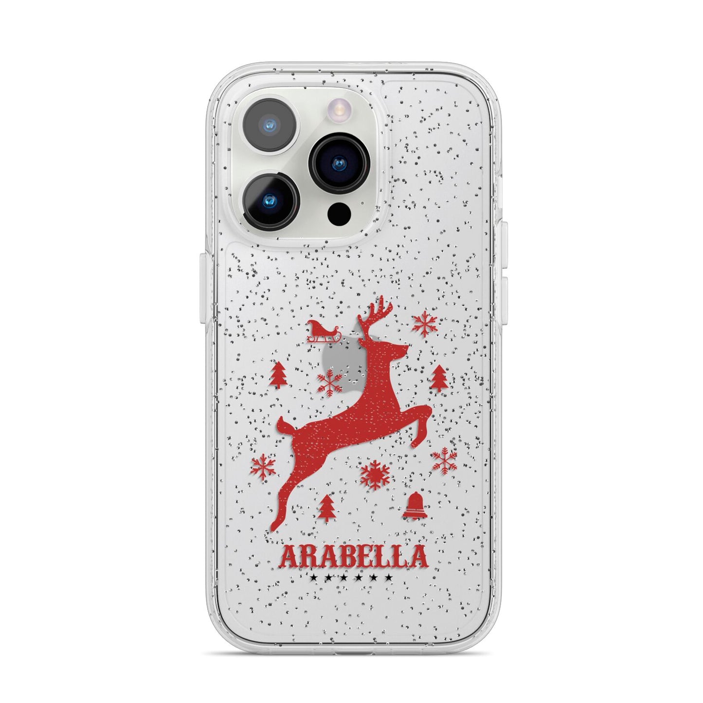 Personalised Reindeer iPhone 14 Pro Glitter Tough Case Silver