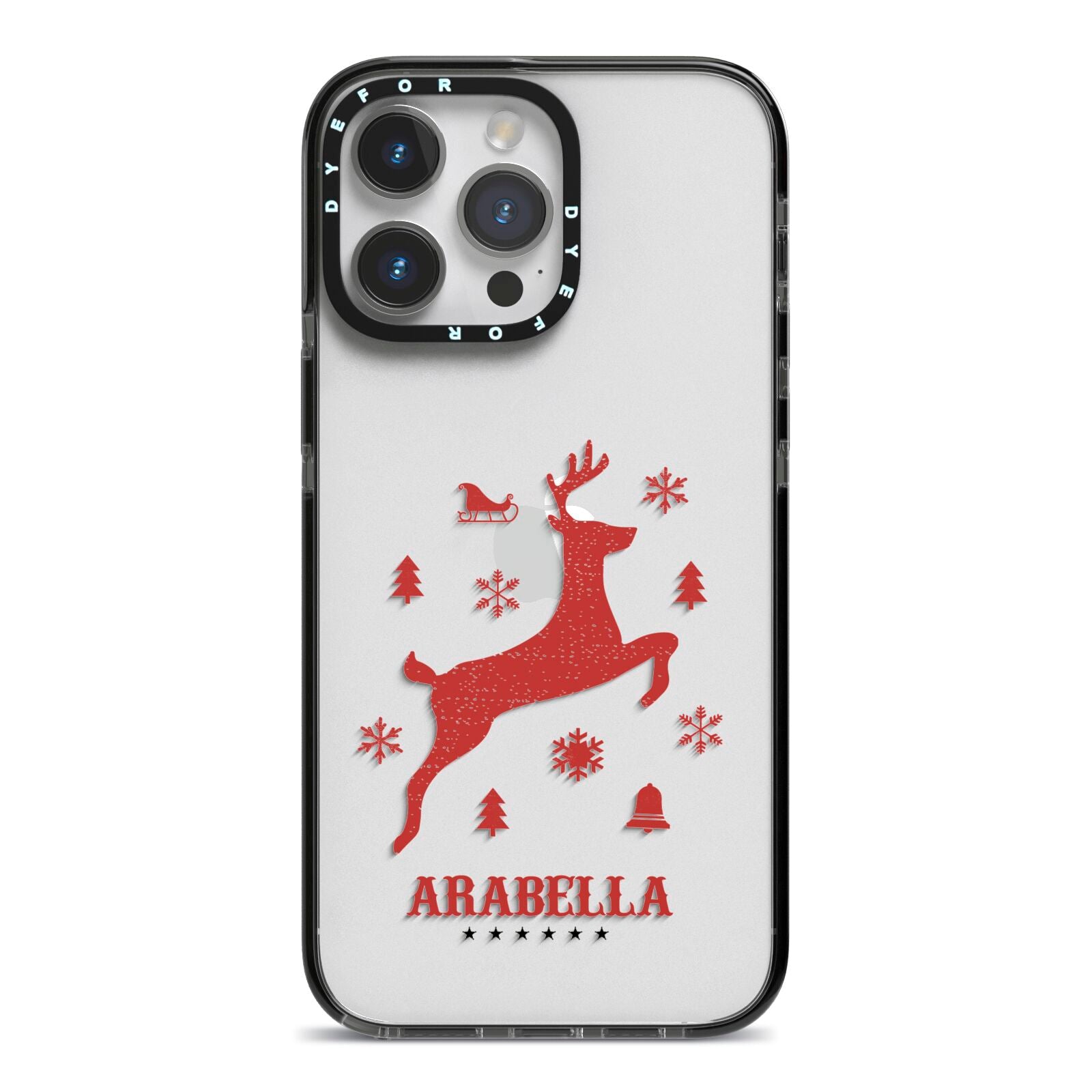 Personalised Reindeer iPhone 14 Pro Max Black Impact Case on Silver phone