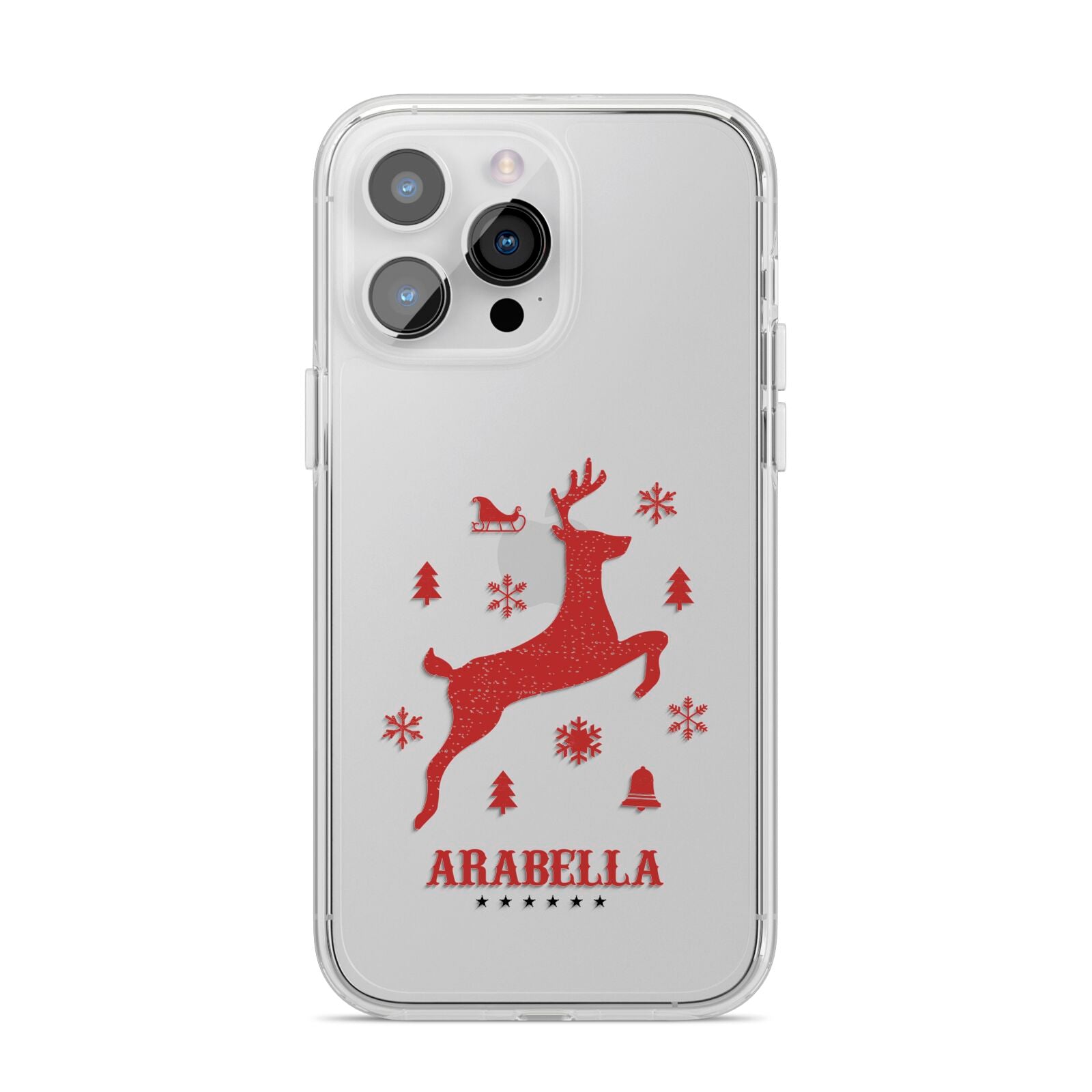 Personalised Reindeer iPhone 14 Pro Max Clear Tough Case Silver